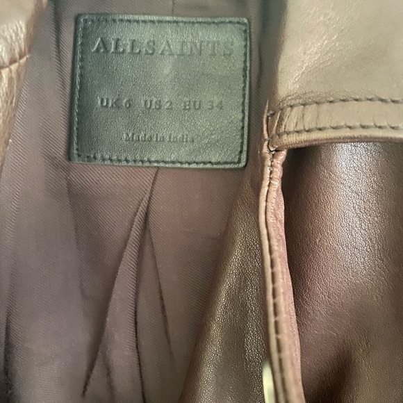AllSaints Armstead Biker Leather Jacket in Oxblood - Picture 3 of 16
